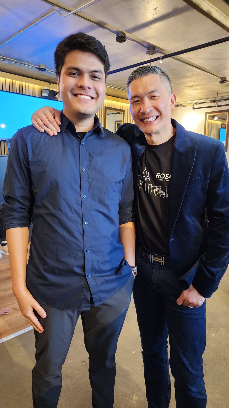 With a fellow member at a church gathering