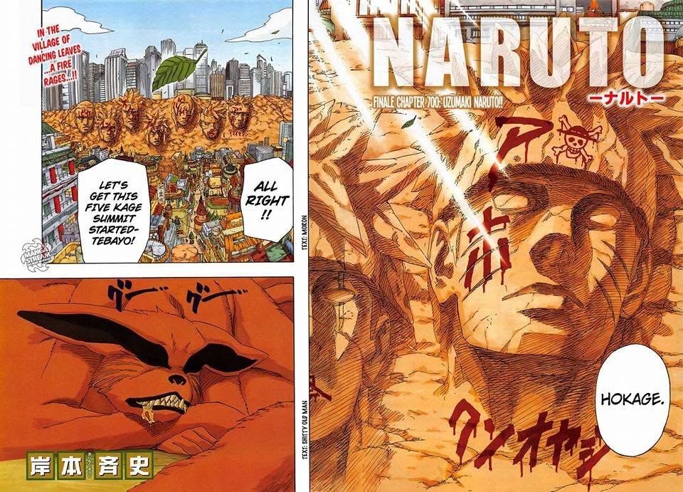 The final chapter of Naruto, the Hokage faces carved into the mountain