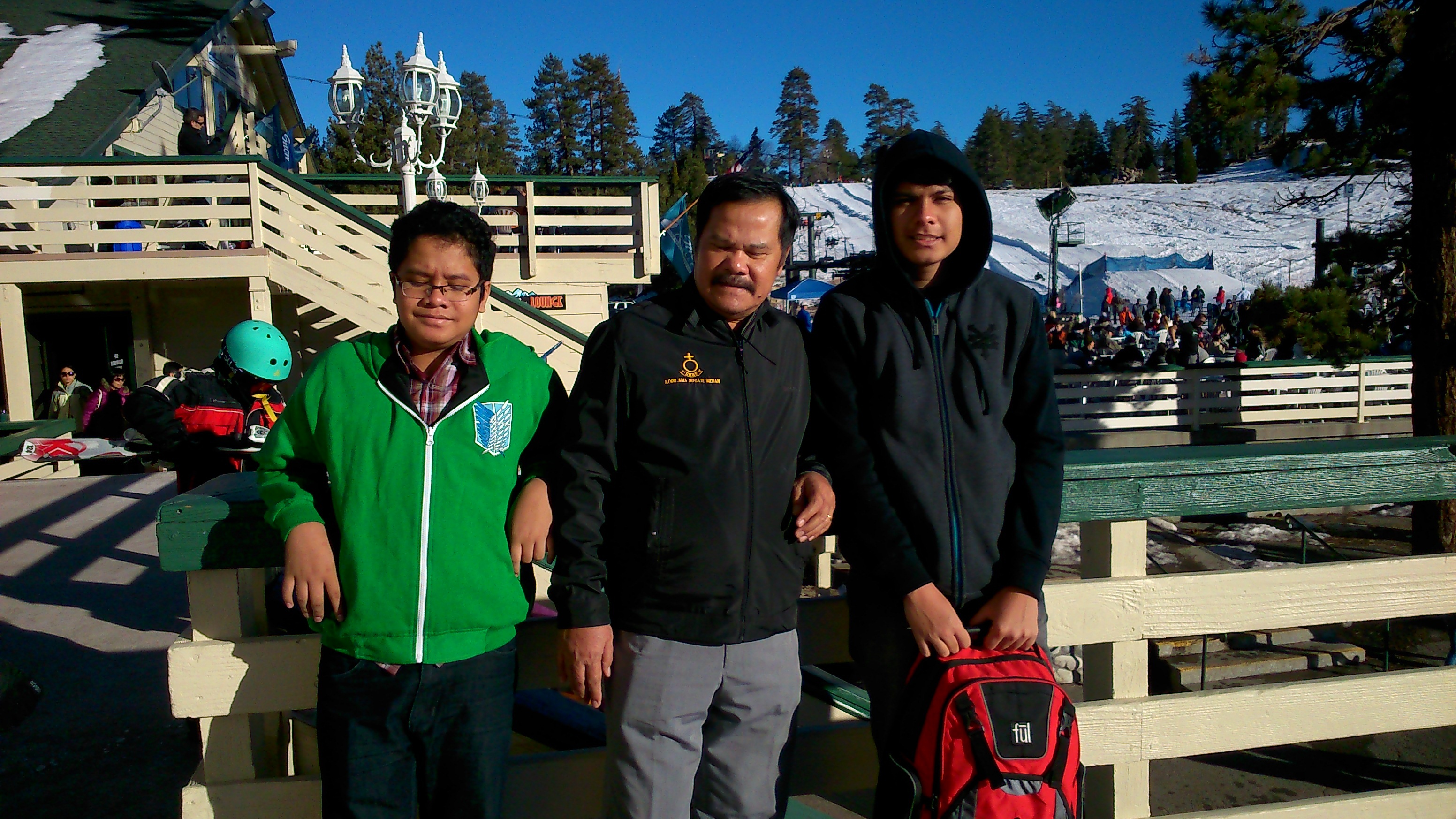 With my dad and my brother at a snow resort in the mountains, December 2014