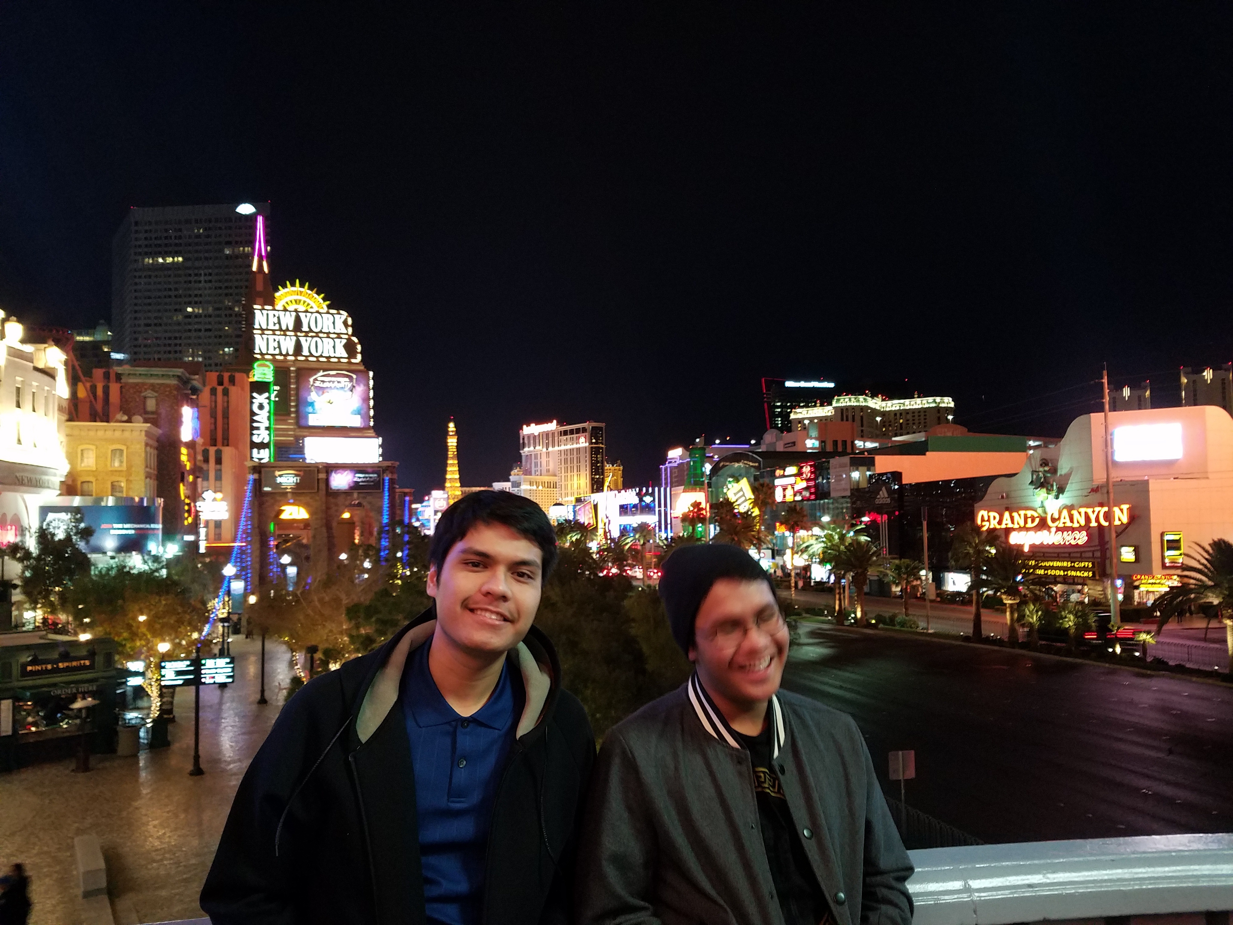 On the Las Vegas Strip at night with the New York New York sign behind us