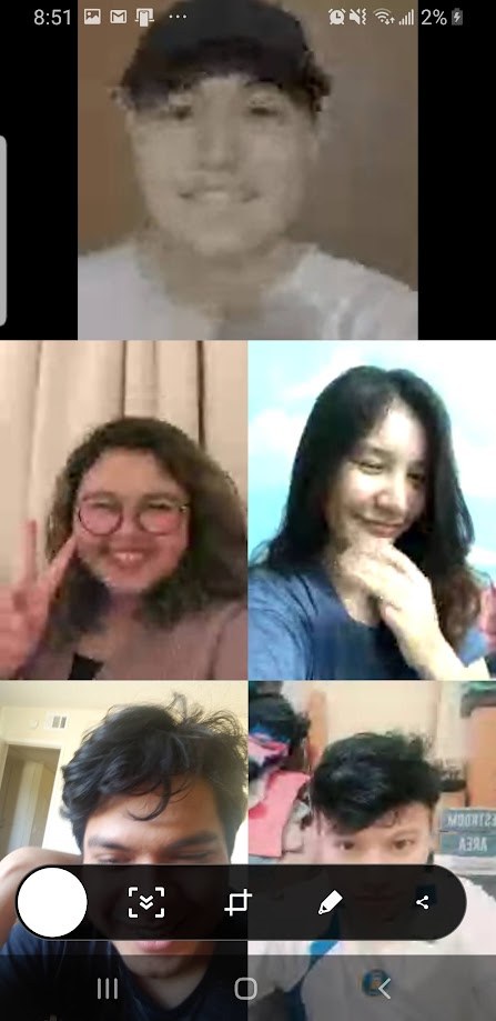 Late night video call grid with friends