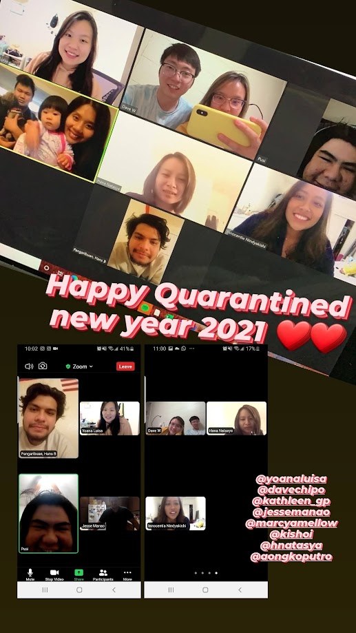 New year video call collage captioned happy quarantined new year 2021