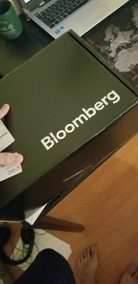 A sealed Bloomberg box just delivered to the desk