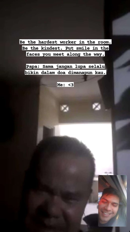 FaceTime call with my dad, with the advice he gave me written across it