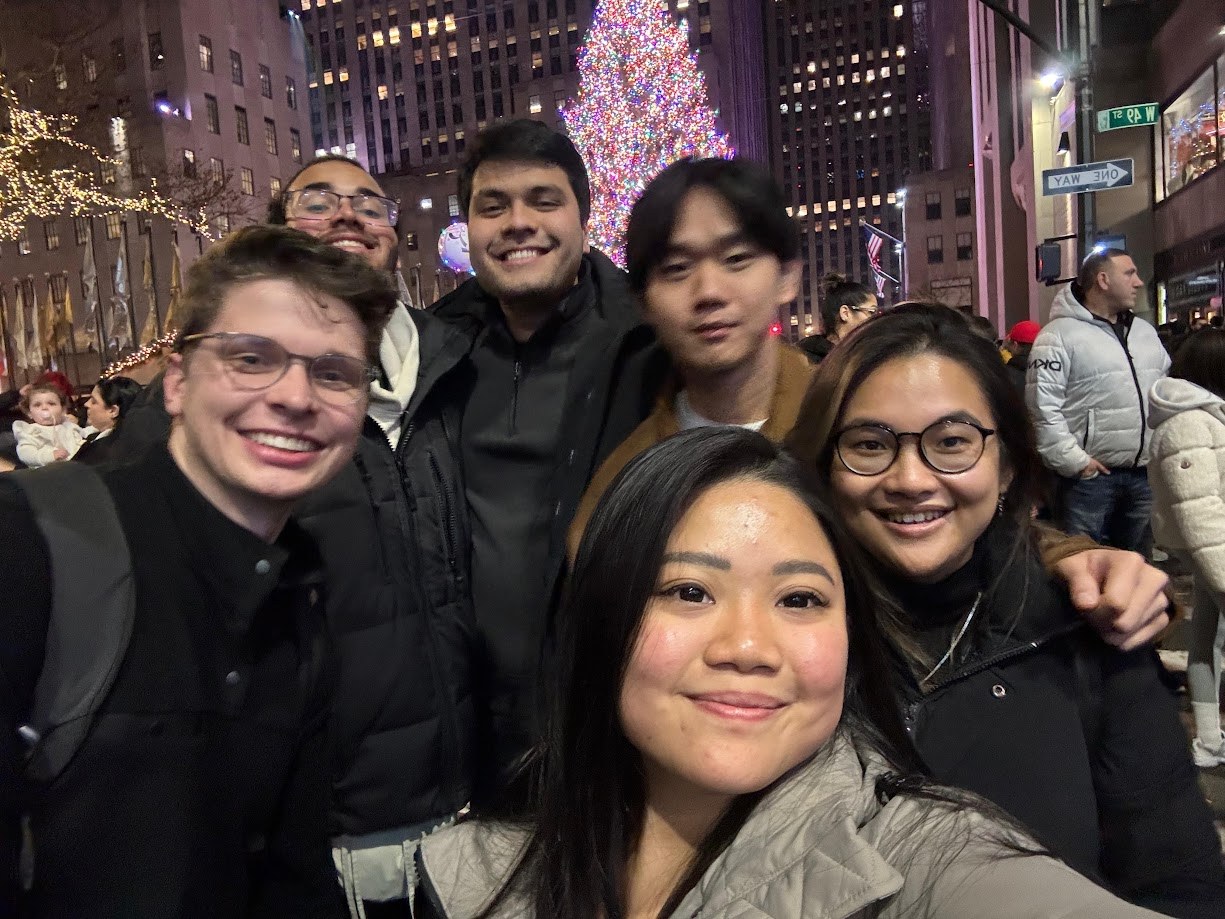 Selfie in the crowd in front of the Rockefeller Center Christmas tree