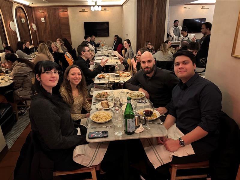 A long table dinner with the team at a restaurant