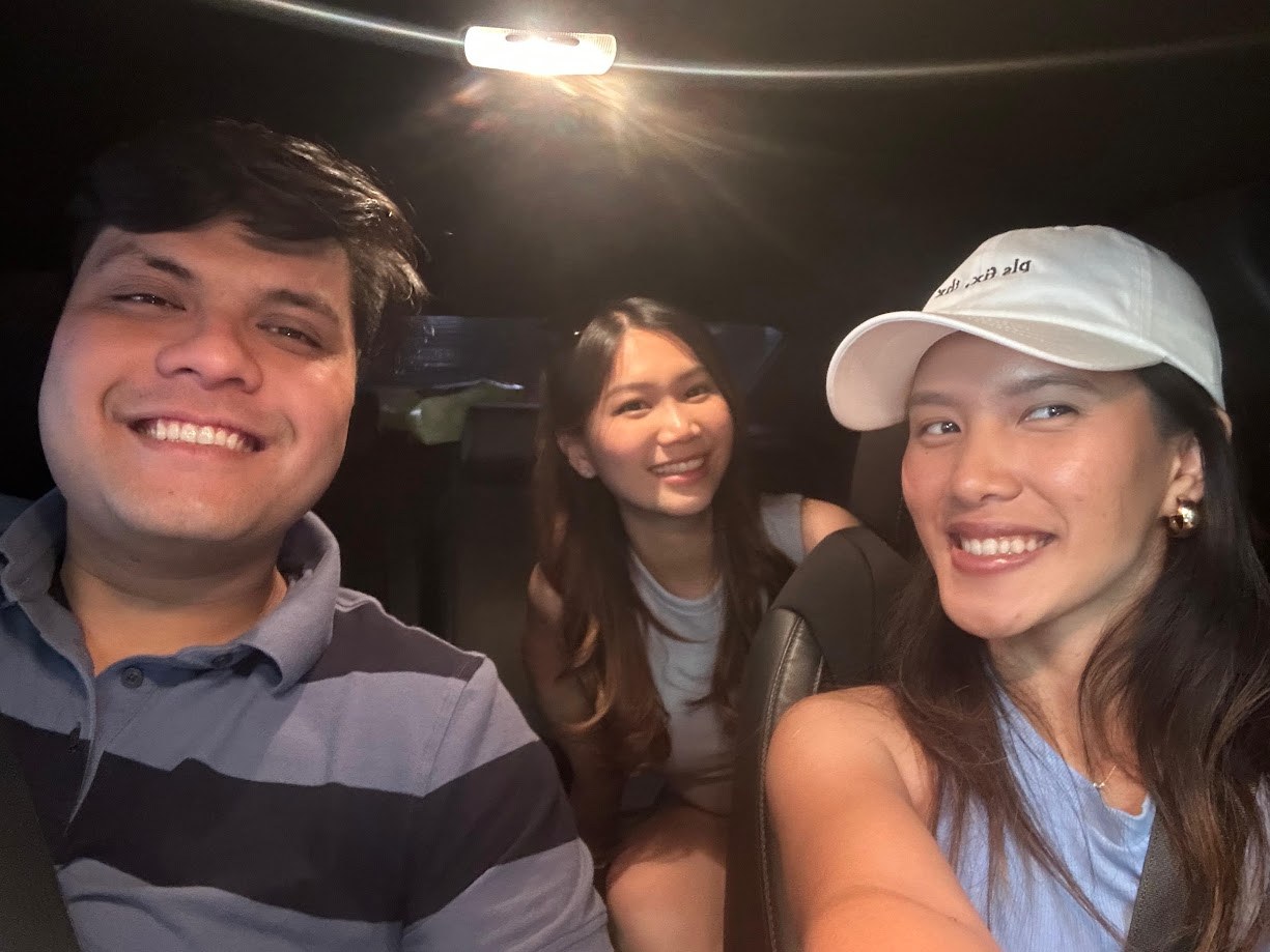 Selfie with two friends at night