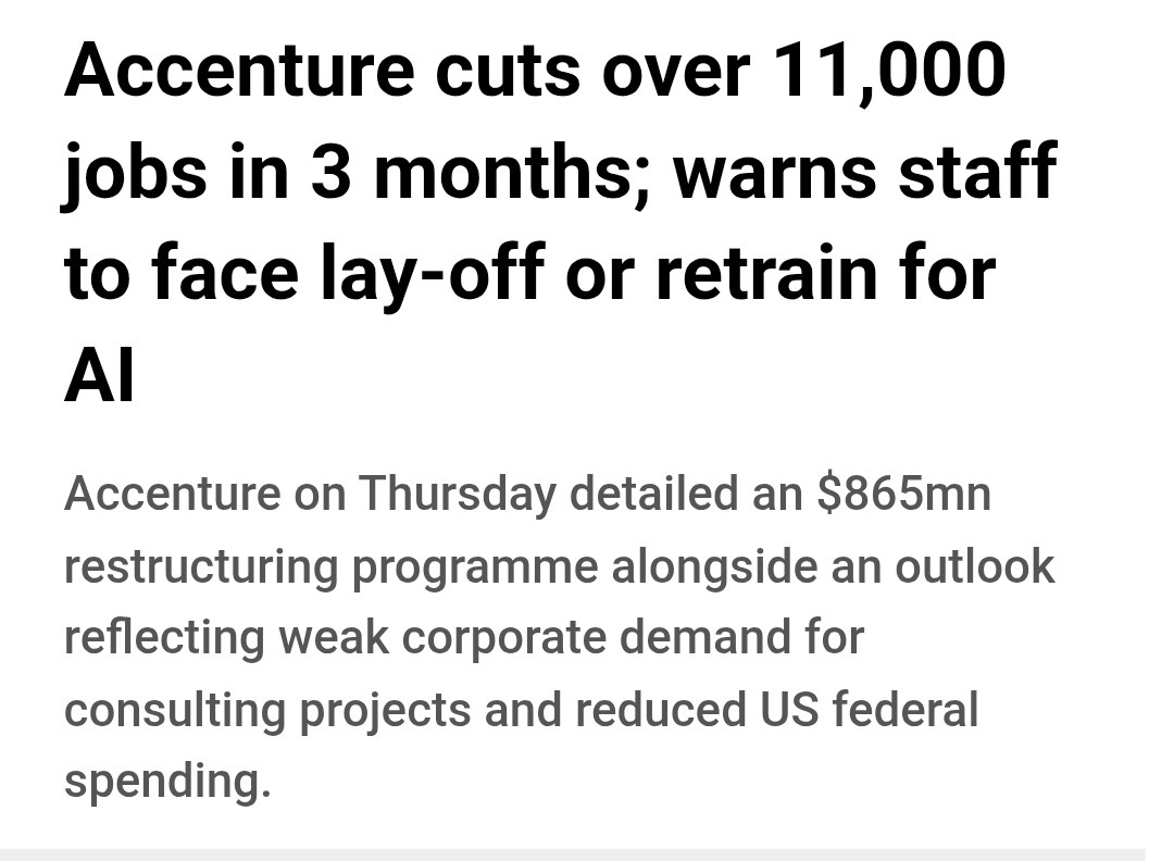 A news headline reading Accenture cuts over 11,000 jobs in 3 months
