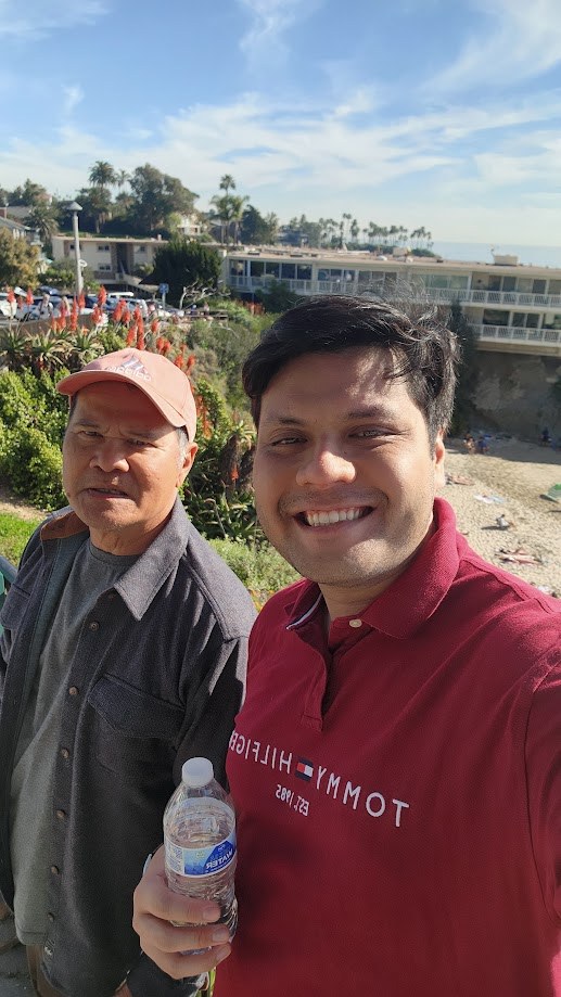 Selfie with my dad on the path above the beach at Laguna